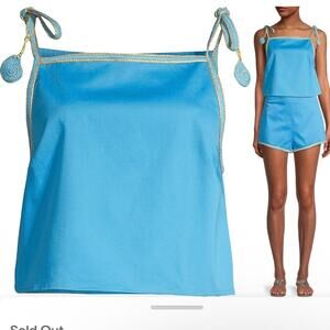 My Beachy Side Bridgitte Piped Cropped Tank Top Small Malibu Blue